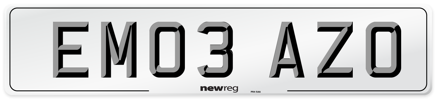 EM03 AZO Number Plate from New Reg